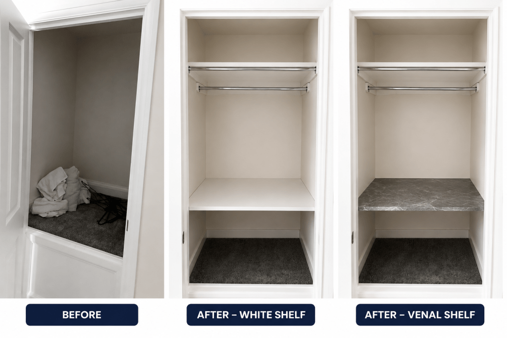 Fitted wardrobe storage upgrade with new white internal shelving