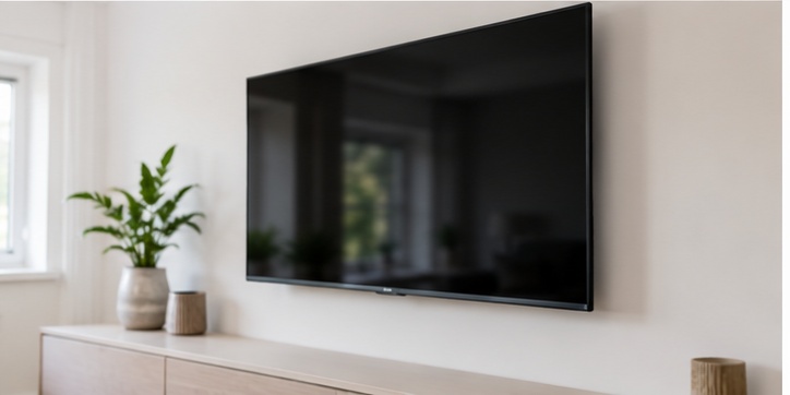 Television wall mounted above a living room unit