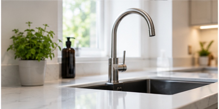 Kitchen tap and sink in a well-maintained rental property